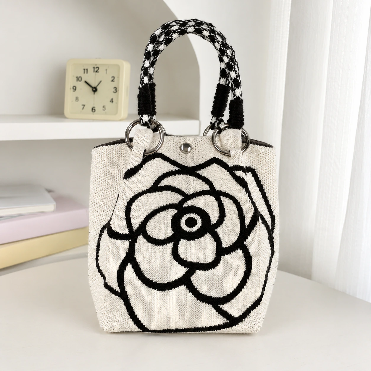 Ivory Bloom knitted bag — AI-enhanced display image