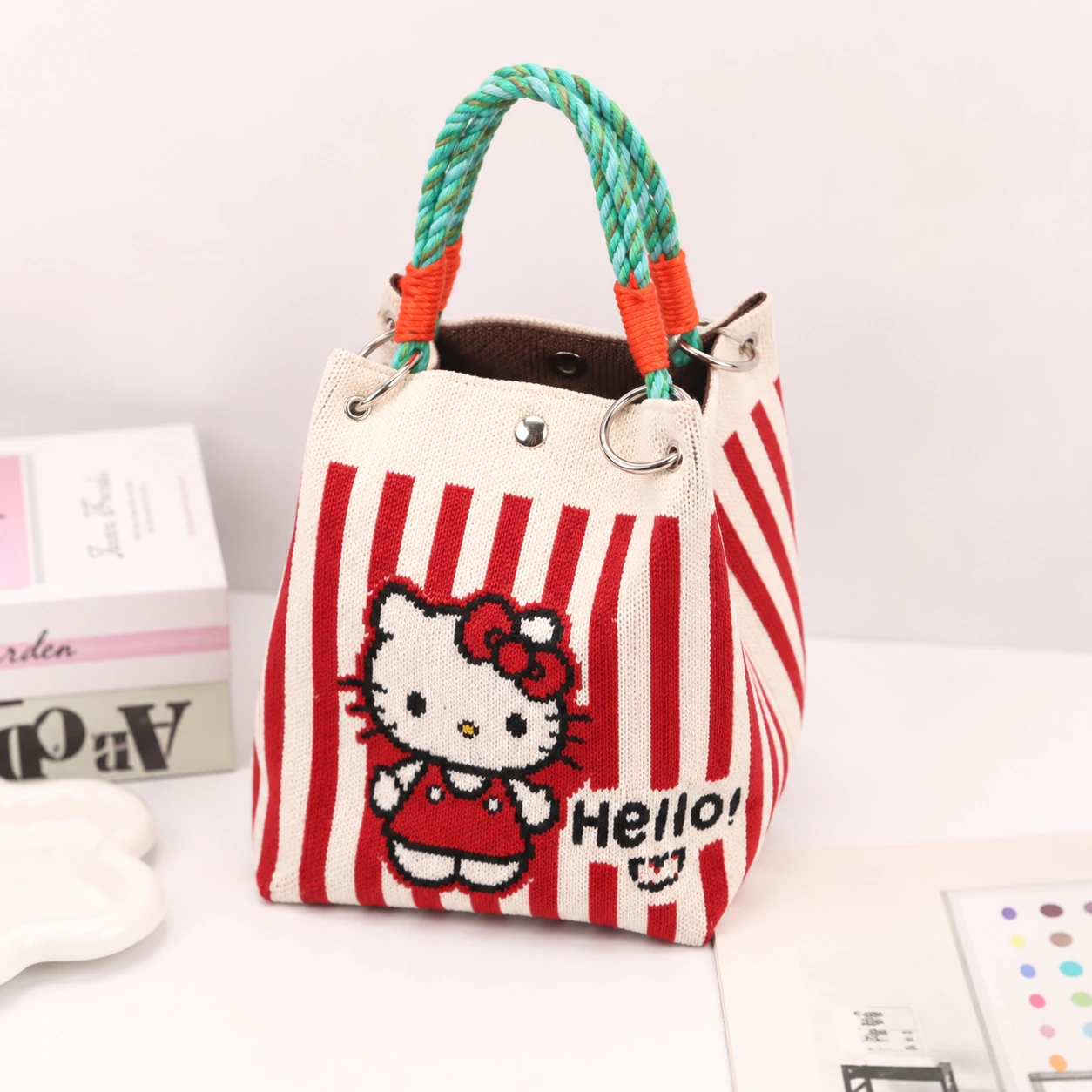 Red Stripe Bow Cat — AI-enhanced product image