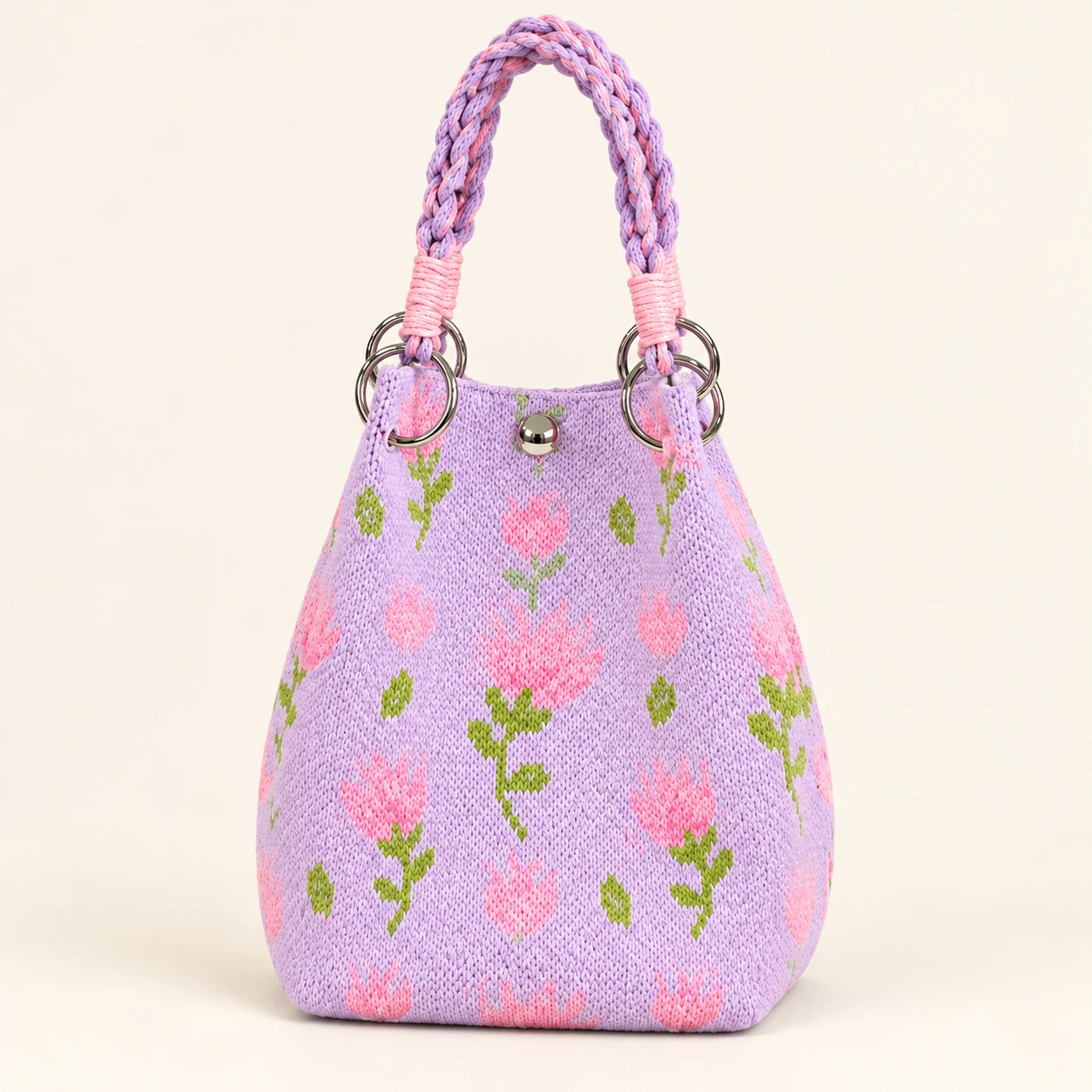 Lavender Tulips Knit Bag — AI-enhanced product image