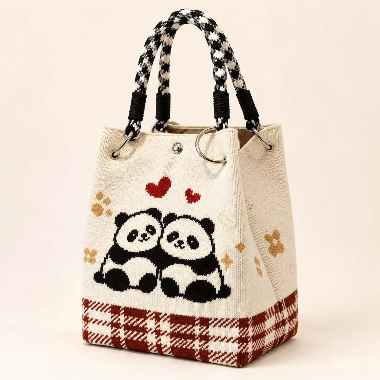 Panda Pair Knit Bag — AI-enhanced product image