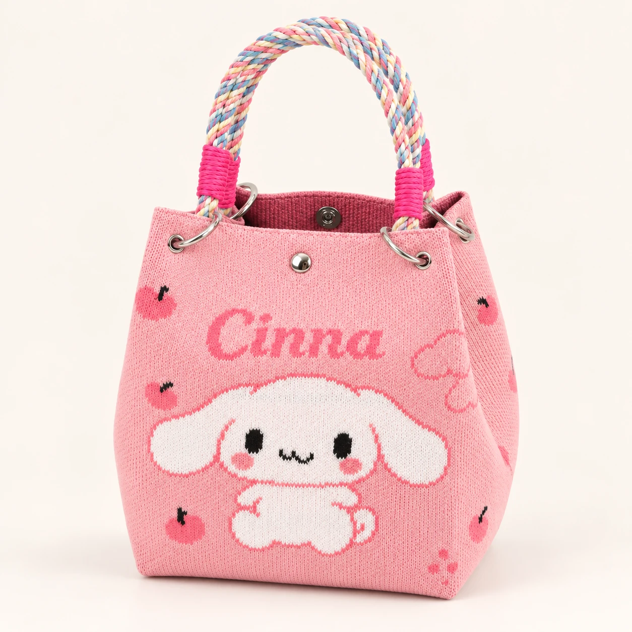 Blush Puppy Knit Bag — AI-enhanced product image