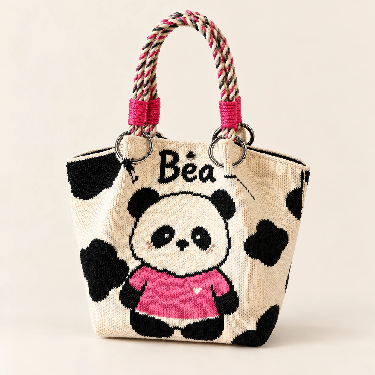 Pink Sweater Panda Knit Bag — AI-enhanced product image