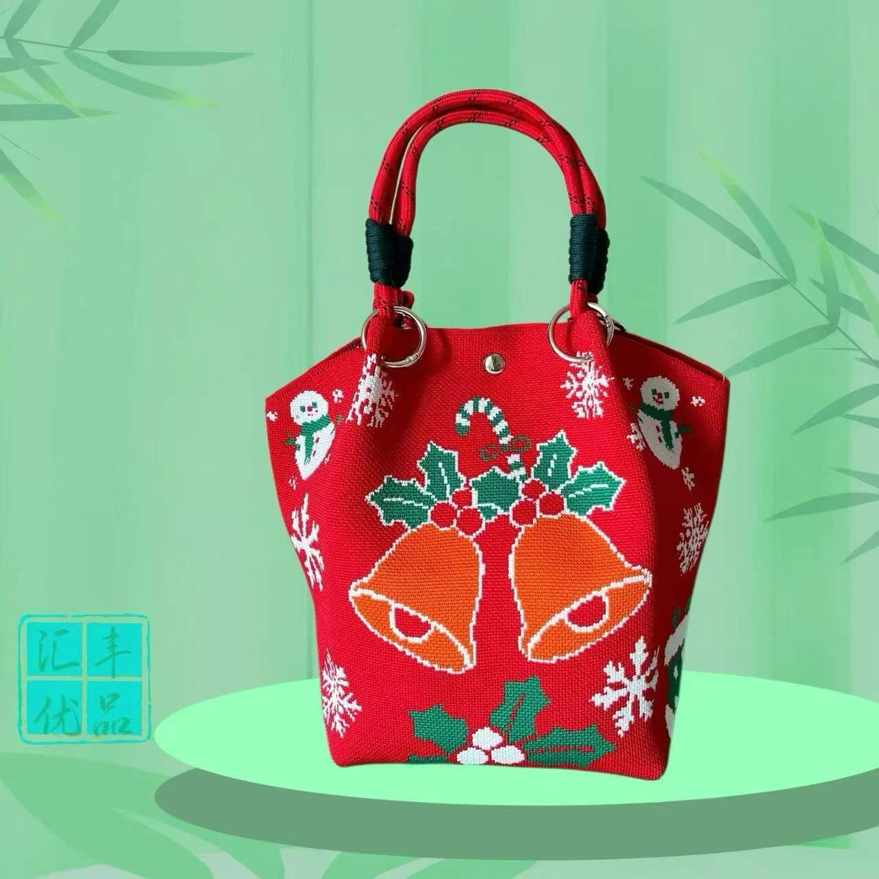 Red Christmas Knit Bag Series — supplied photo: Bells & snowmen